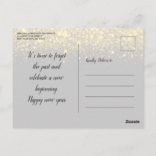 Sparkle Gold Black Nieuwjaarsfeest Uitnodiging (Achterkant)
