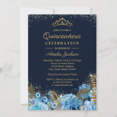 Sparkle Gold Blue Glitter bloemenquinceanera 15e Kaart (Voorkant)
