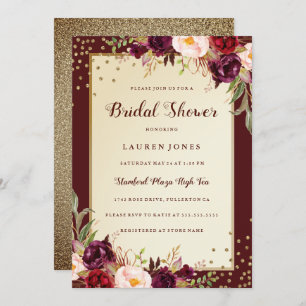 Sparkle Gold Bourgogne floral Vrijgezellenfeest Ui Kaart