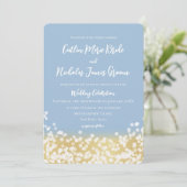 Sparkle Gold en Blue Wedding Invitation Kaart (Staand voorkant)