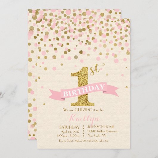 Sparkle Gold en Roze Sprinkles Modern Birthday Kaart (Voorkant / Achterkant)
