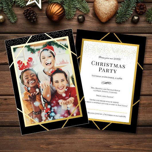 Sparkle Gold Foil Kerstfeest Foto Folie Uitnodiging