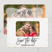 Sparkle Gold Foto Handgeschreven Save The Date (Voorkant / Achterkant)