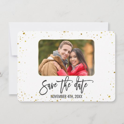Sparkle Gold Foto Handgeschreven Save The Date (Voorkant)