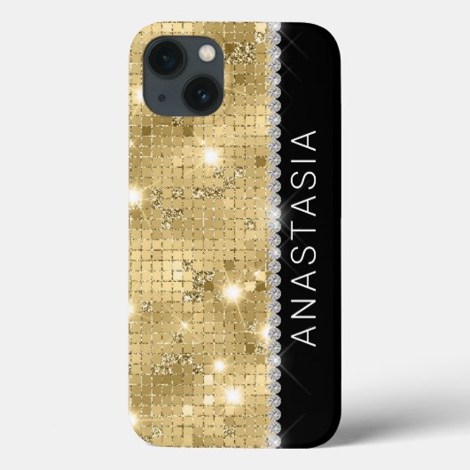 Sparkle Gold Glitter Aangepaste naam Case-Mate iPhone Case (Achterkant)