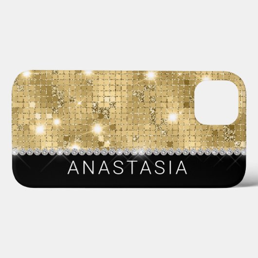 Sparkle Gold Glitter Aangepaste naam Case-Mate iPhone Case (Achterkant (horizontaal))