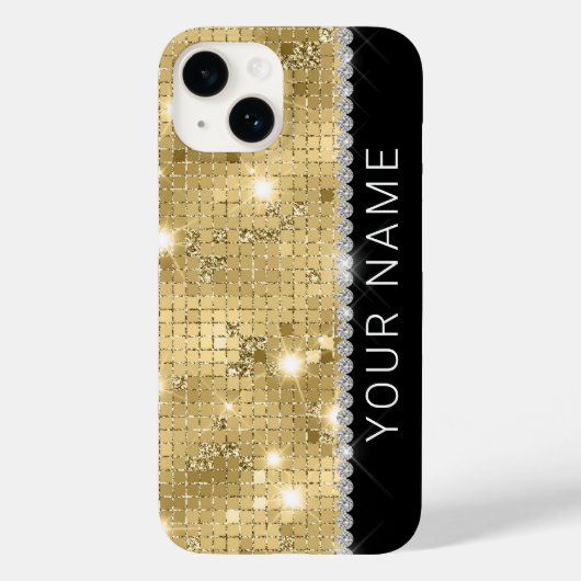 Sparkle Gold Glitter Aangepaste naam Case-Mate iPhone Case (Achterkant)