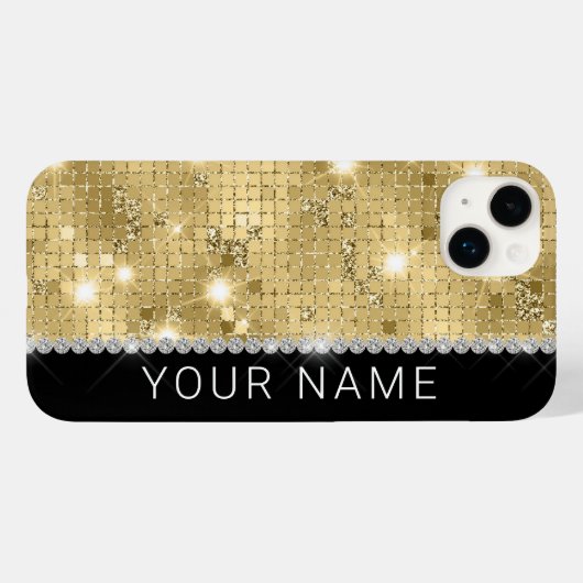 Sparkle Gold Glitter Aangepaste naam Case-Mate iPhone Case (Achterkant (horizontaal))