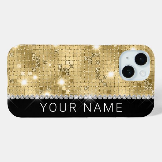 Sparkle Gold Glitter Aangepaste naam Case-Mate iPhone Case (Achterkant (horizontaal))