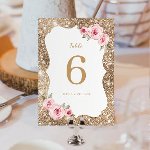 Sparkle gold glitter and roze floral Wedding Kaart