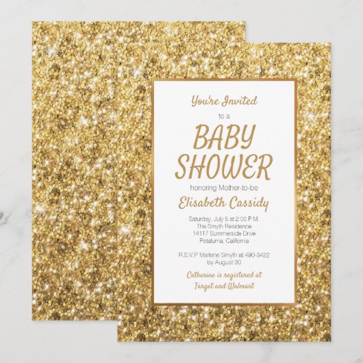 Sparkle Gold Glitter Baby shower Uitnodiging (Voorkant / Achterkant)