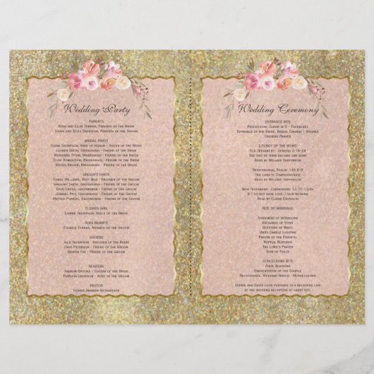 Sparkle Gold Glitter Blush Bloemen Trouwprogramma (Achterkant)