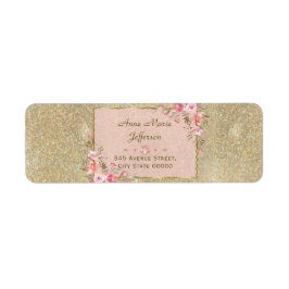 Sparkle Gold Glitter Blush Floral Wedding Etiket