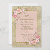 Sparkle Gold Glitter Blush Flowers Weddenschap Kaart (Voorkant)