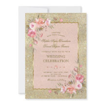 Sparkle Gold Glitter Blush Flowers Weddenschap