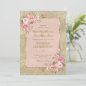 Sparkle Gold Glitter Blush Flowers Weddenschap Kaart (Staand voorkant)