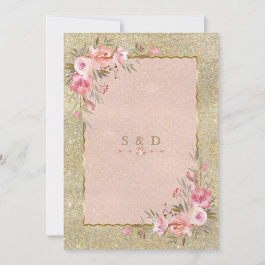 Sparkle Gold Glitter Blush Flowers Weddenschap Kaart (Achterkant)