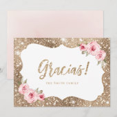 Sparkle gold glitter en roze floral glacias dank kaart (Voorkant / Achterkant)