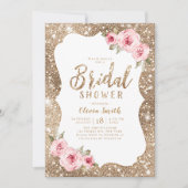 Sparkle gold glitter en roze florale vrijgezellenf kaart (Voorkant)