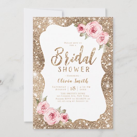 Sparkle gold glitter en roze florale vrijgezellenf kaart (Voorkant)
