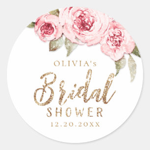 Sparkle gold glitter en roze florale vrijgezellenf ronde sticker