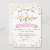 Sparkle Gold Glitter Stippen Sweet Sixteen Birthda Kaart (Voorkant)
