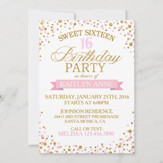 Sparkle Gold Glitter Stippen Sweet Sixteen Birthda Kaart (Voorkant)