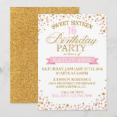 Sparkle Gold Glitter Stippen Sweet Sixteen Birthda Kaart (Voorkant / Achterkant)