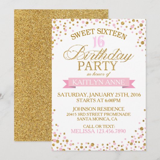 Sparkle Gold Glitter Stippen Sweet Sixteen Birthda Kaart (Voorkant / Achterkant)