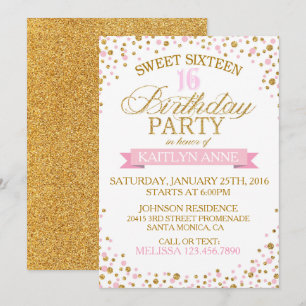 Sparkle Gold Glitter Stippen Sweet Sixteen Birthda Kaart