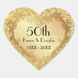 Sparkle Gold Heart 50th Wedding Jubileum Hart Sticker