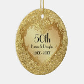 Sparkle Gold Heart 50th Wedding Jubileum Keramisch Ornament (Rechts)