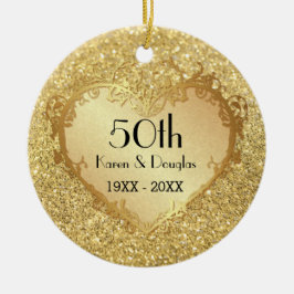 Sparkle Gold Heart 50th Wedding Jubileum Keramisch Ornament