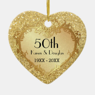 Sparkle Gold Heart 50th Wedding Jubileum Keramisch Ornament