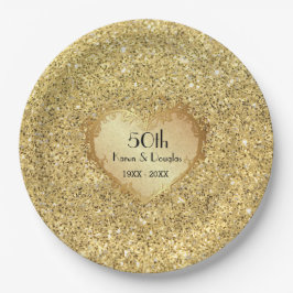 Sparkle Gold Heart 50th Wedding Jubileum Papieren Bordje