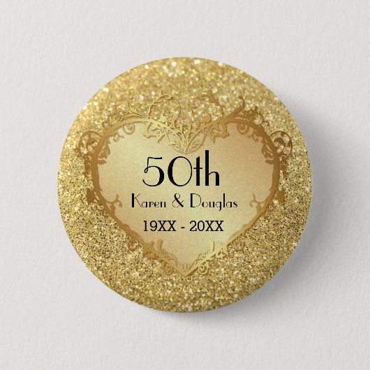 Sparkle Gold Heart 50th Wedding Jubileum Ronde Button 5,7 Cm (Voorkant)