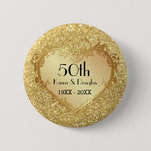 Sparkle Gold Heart 50th Wedding Jubileum Ronde Button 5,7 Cm