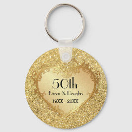 Sparkle Gold Heart 50th Wedding Jubileum Sleutelhanger