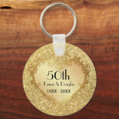 Sparkle Gold Heart 50th Wedding Jubileum Sleutelhanger (Voorkant)
