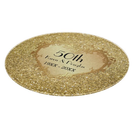Sparkle Gold Heart 50th Wedding Jubileum Snijplank (Hoek)