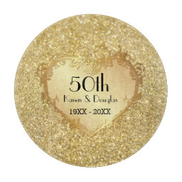 Sparkle Gold Heart 50th Wedding Jubileum Snijplank