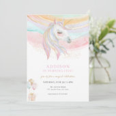 Sparkle Gold & Pastel Eenhoorn Verjaardagsuitnodig Kaart (Staand voorkant)