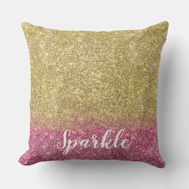  Sparkle Gold Pink Faux Glitter Kussen (Voorkant)