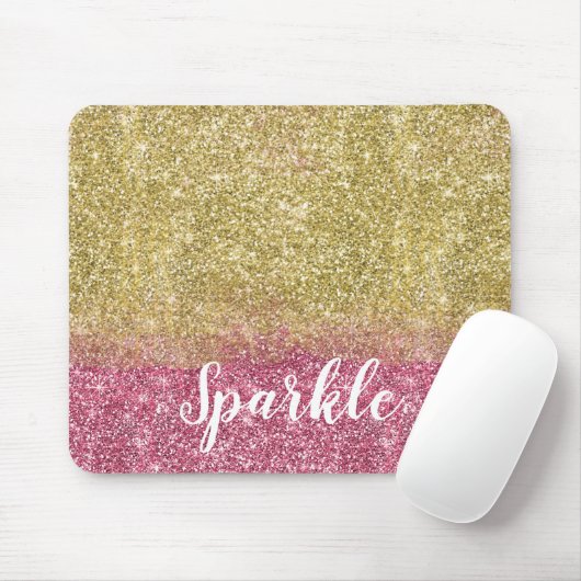  Sparkle Gold Pink Faux Glitter Muismat (Met muis)
