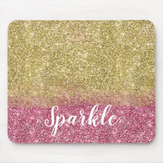  Sparkle Gold Pink Faux Glitter Muismat (Voorkant)