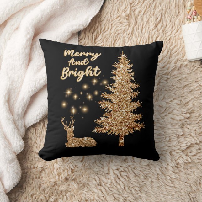 Sparkle Gold Rendier en Kerstboom Kussen (Deken)