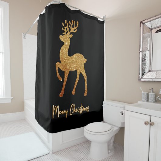Sparkle Gold Rendier voor Kerstmis Douchegordijn (In situ)