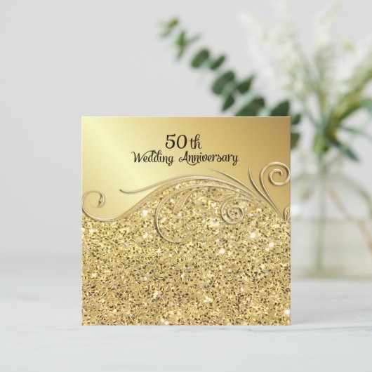 Sparkle Golden 50ste huwelijksjubileum Kaart (Staand voorkant)