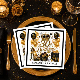 Sparkle Goud En Zwarte Luxe 30th Verjaardagsfeest  Servet
