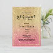 Sparkle Goud Roze Ombre Glitter Pensioen Party Kaart (Staand voorkant)